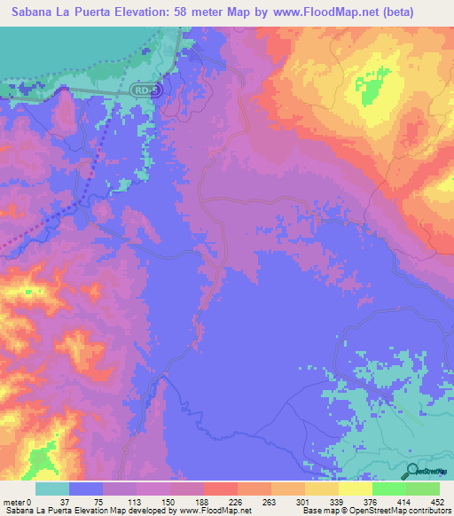 Sabana La Puerta,Dominican Republic Elevation Map