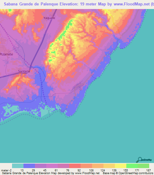 Sabana Grande de Palenque,Dominican Republic Elevation Map