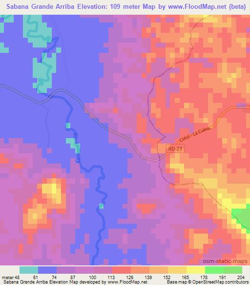 Sabana Grande Arriba,Dominican Republic Elevation Map