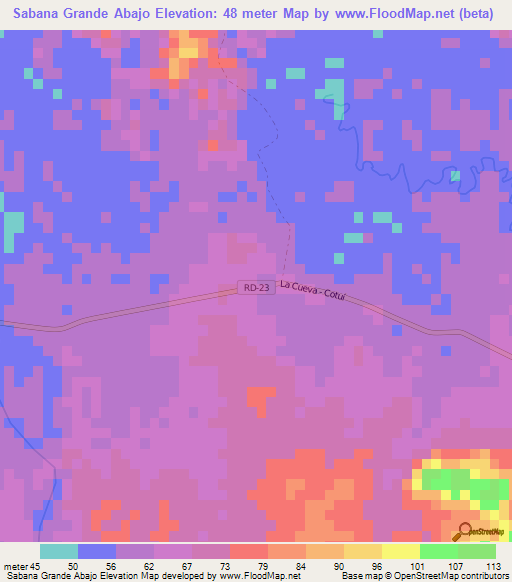 Sabana Grande Abajo,Dominican Republic Elevation Map