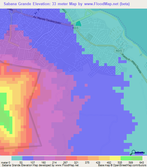 Sabana Grande,Dominican Republic Elevation Map