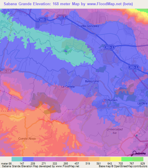 Sabana Grande,Dominican Republic Elevation Map