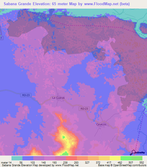 Sabana Grande,Dominican Republic Elevation Map