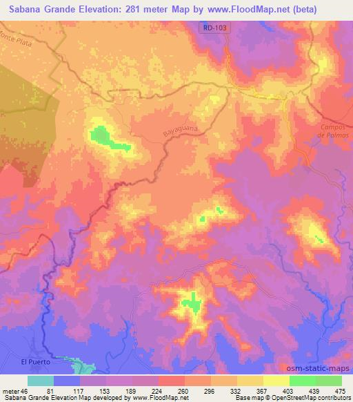 Sabana Grande,Dominican Republic Elevation Map