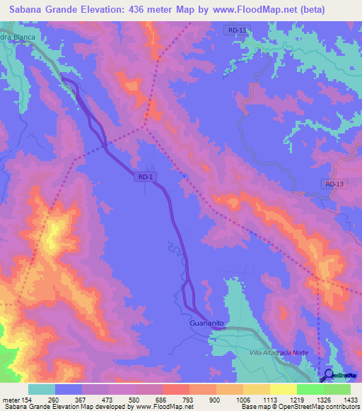 Sabana Grande,Dominican Republic Elevation Map