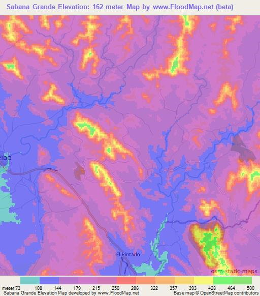 Sabana Grande,Dominican Republic Elevation Map