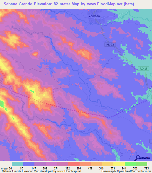 Sabana Grande,Dominican Republic Elevation Map