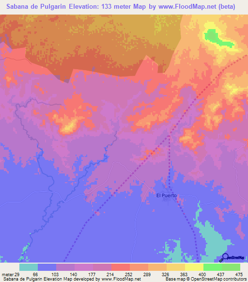 Sabana de Pulgarin,Dominican Republic Elevation Map