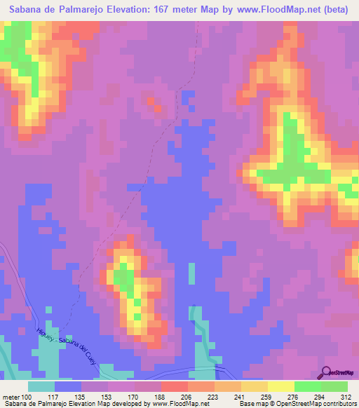 Sabana de Palmarejo,Dominican Republic Elevation Map