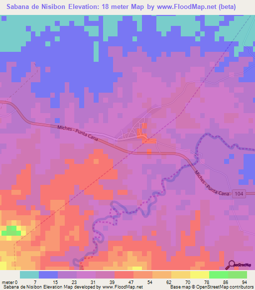 Sabana de Nisibon,Dominican Republic Elevation Map