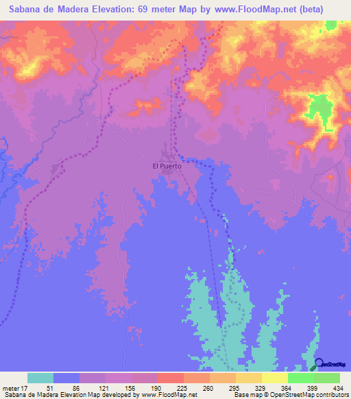 Sabana de Madera,Dominican Republic Elevation Map