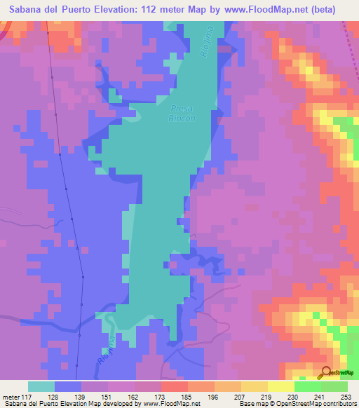 Sabana del Puerto,Dominican Republic Elevation Map