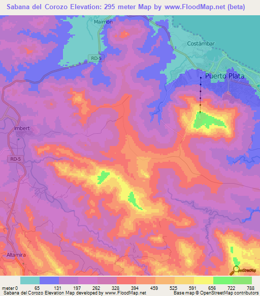 Sabana del Corozo,Dominican Republic Elevation Map