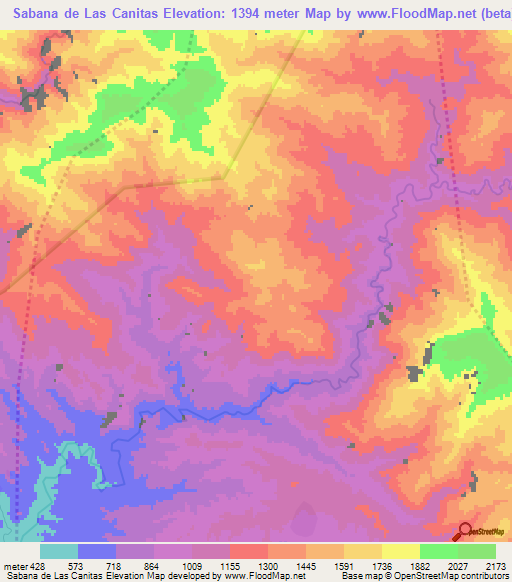 Sabana de Las Canitas,Dominican Republic Elevation Map