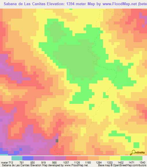 Sabana de Las Canitas,Dominican Republic Elevation Map