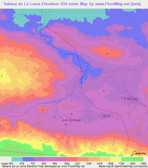 Sabana de La Loma,Dominican Republic Elevation Map