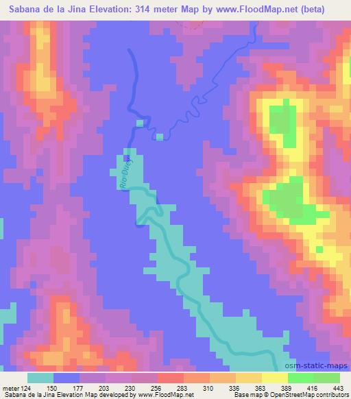 Sabana de la Jina,Dominican Republic Elevation Map