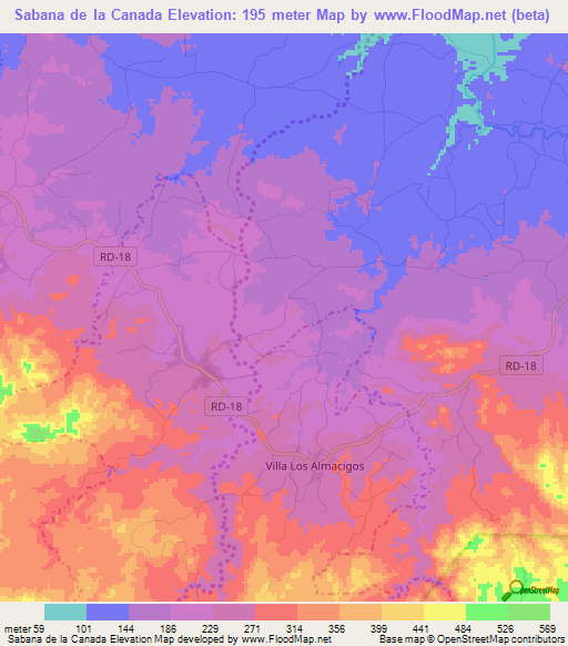 Sabana de la Canada,Dominican Republic Elevation Map