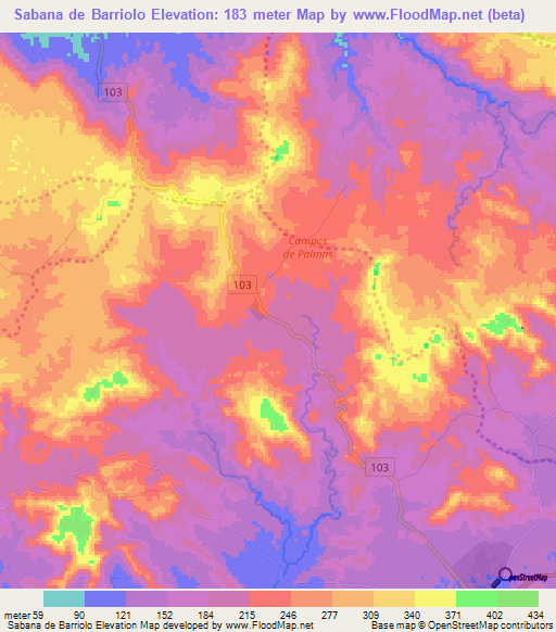 Sabana de Barriolo,Dominican Republic Elevation Map