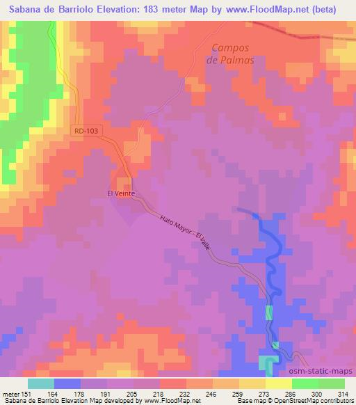 Sabana de Barriolo,Dominican Republic Elevation Map