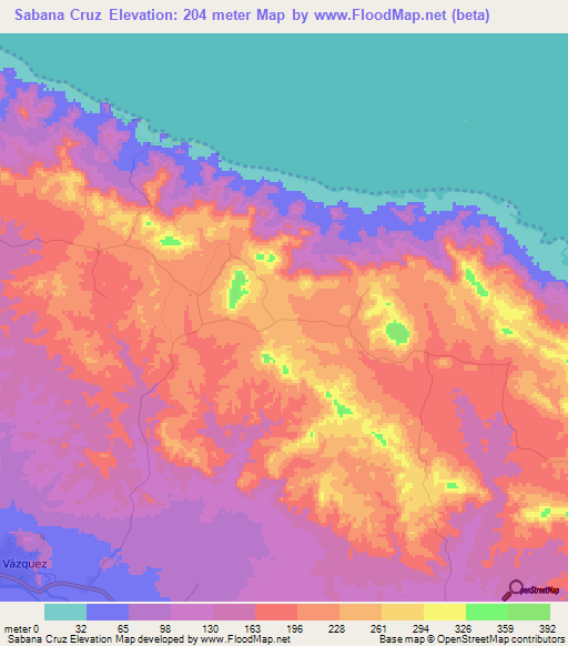 Sabana Cruz,Dominican Republic Elevation Map