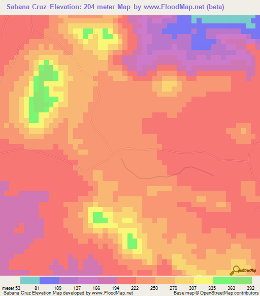 Sabana Cruz,Dominican Republic Elevation Map