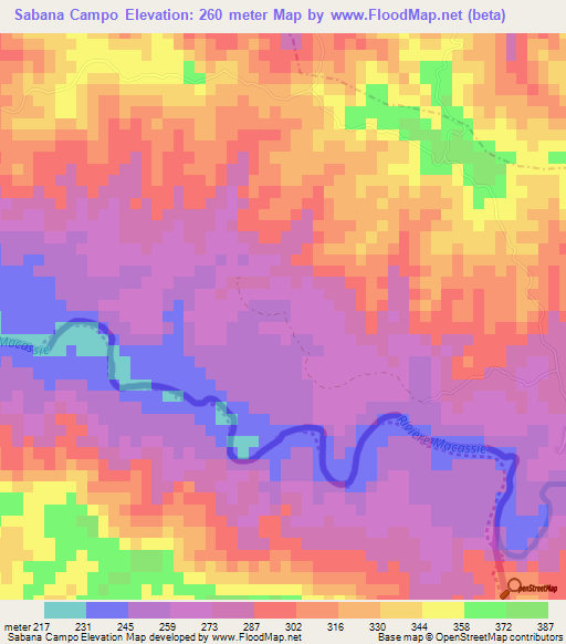 Sabana Campo,Dominican Republic Elevation Map