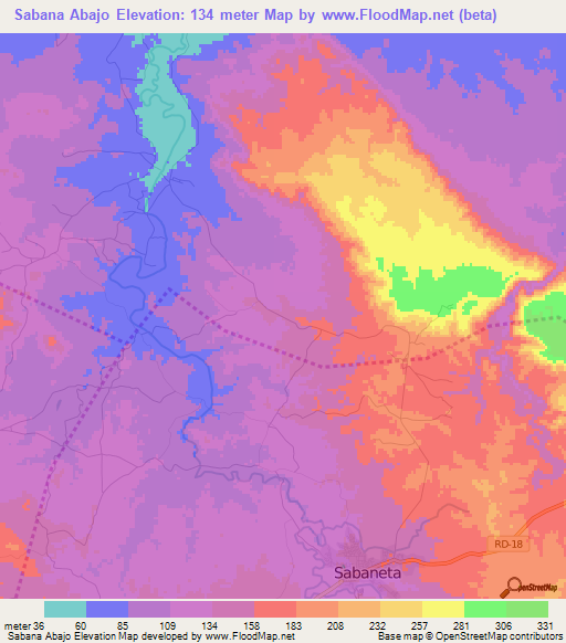 Sabana Abajo,Dominican Republic Elevation Map