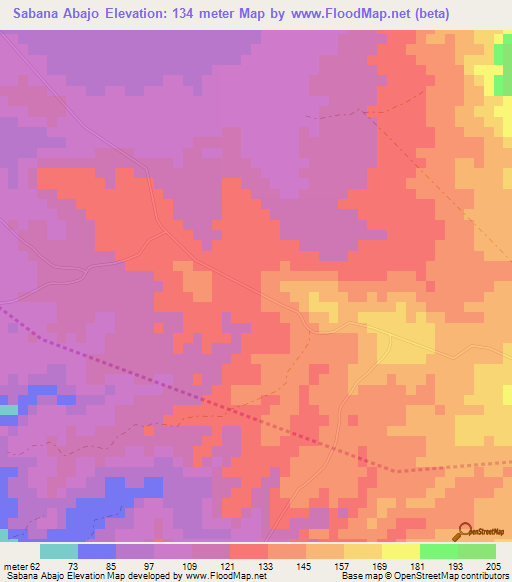 Sabana Abajo,Dominican Republic Elevation Map