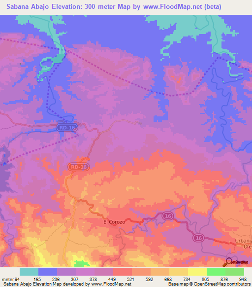 Sabana Abajo,Dominican Republic Elevation Map