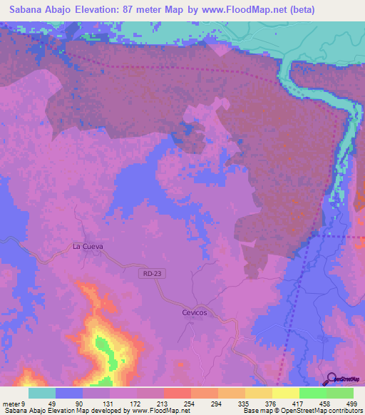 Sabana Abajo,Dominican Republic Elevation Map