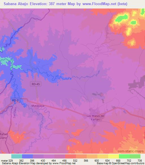 Sabana Abajo,Dominican Republic Elevation Map