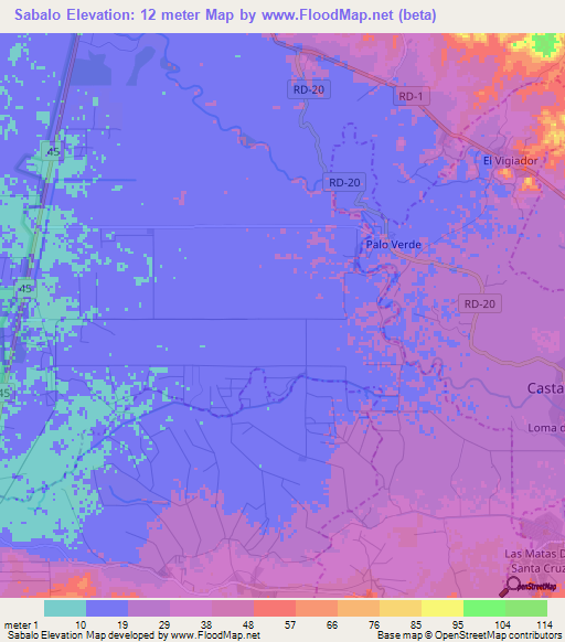 Sabalo,Dominican Republic Elevation Map