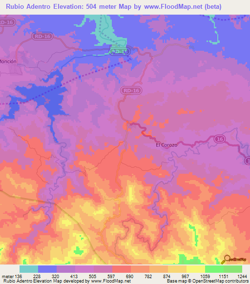 Rubio Adentro,Dominican Republic Elevation Map