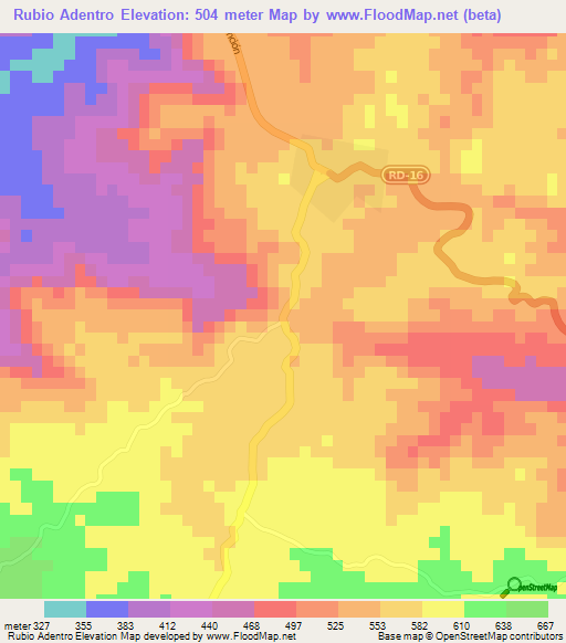 Rubio Adentro,Dominican Republic Elevation Map