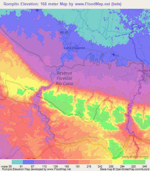 Rompito,Dominican Republic Elevation Map