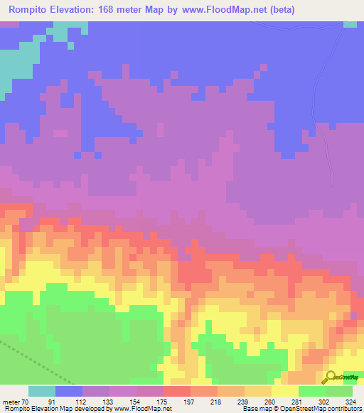 Rompito,Dominican Republic Elevation Map