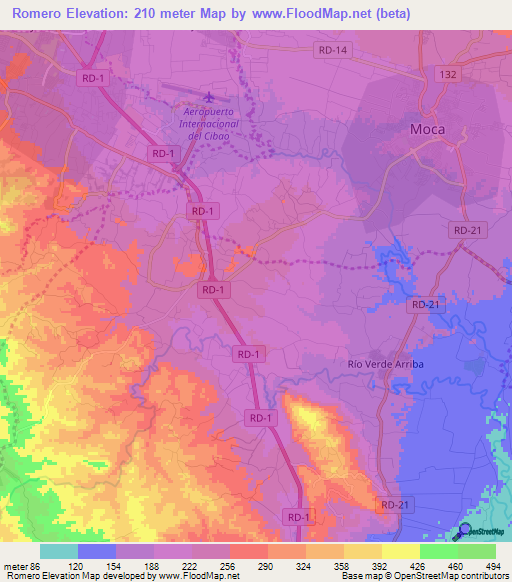 Romero,Dominican Republic Elevation Map