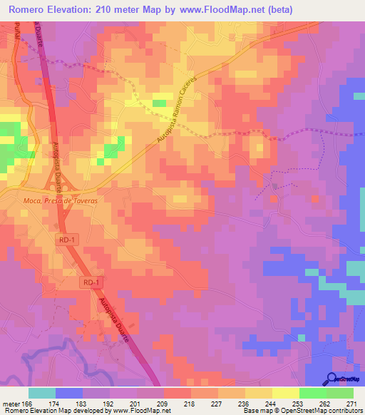 Romero,Dominican Republic Elevation Map