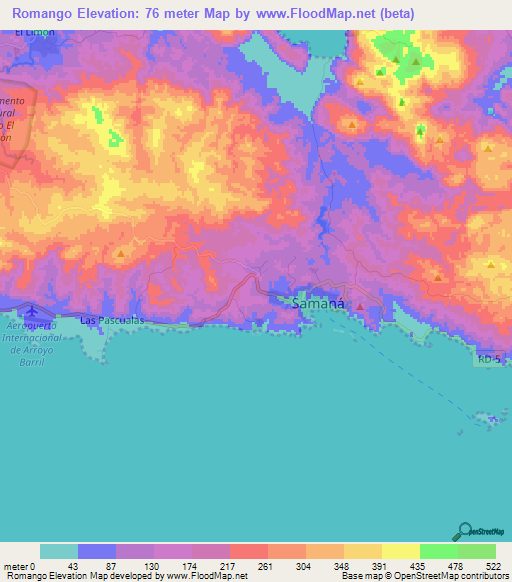 Romango,Dominican Republic Elevation Map