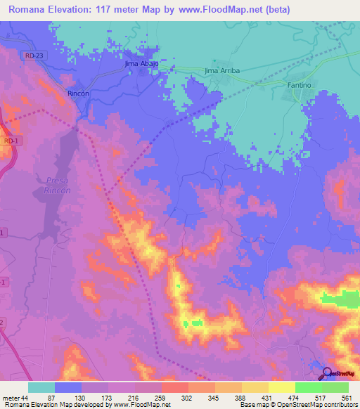 Romana,Dominican Republic Elevation Map