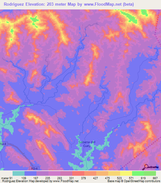 Rodriguez,Dominican Republic Elevation Map