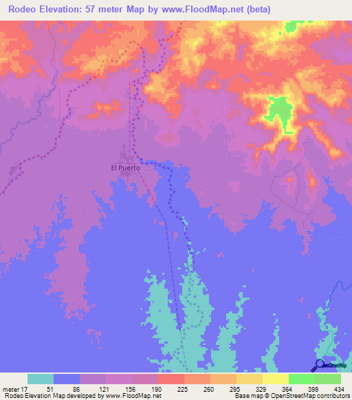 Rodeo,Dominican Republic Elevation Map