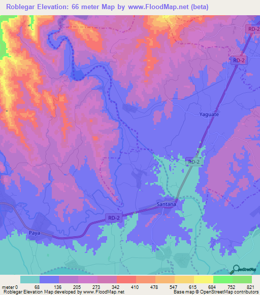 Roblegar,Dominican Republic Elevation Map