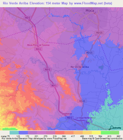 Rio Verde Arriba,Dominican Republic Elevation Map