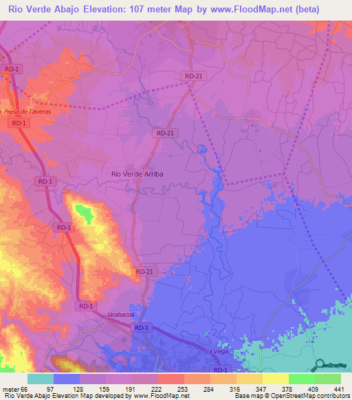 Rio Verde Abajo,Dominican Republic Elevation Map