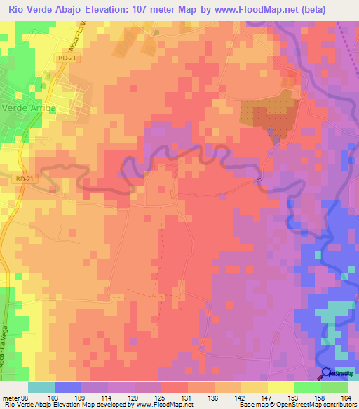 Rio Verde Abajo,Dominican Republic Elevation Map