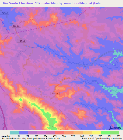 Rio Verde,Dominican Republic Elevation Map