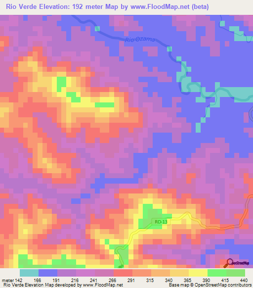 Rio Verde,Dominican Republic Elevation Map