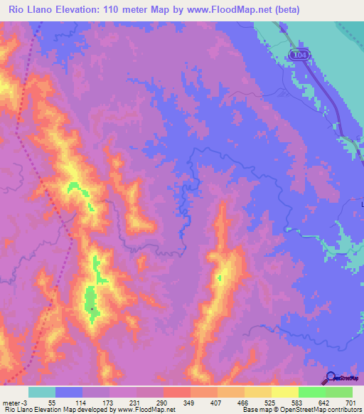 Rio Llano,Dominican Republic Elevation Map